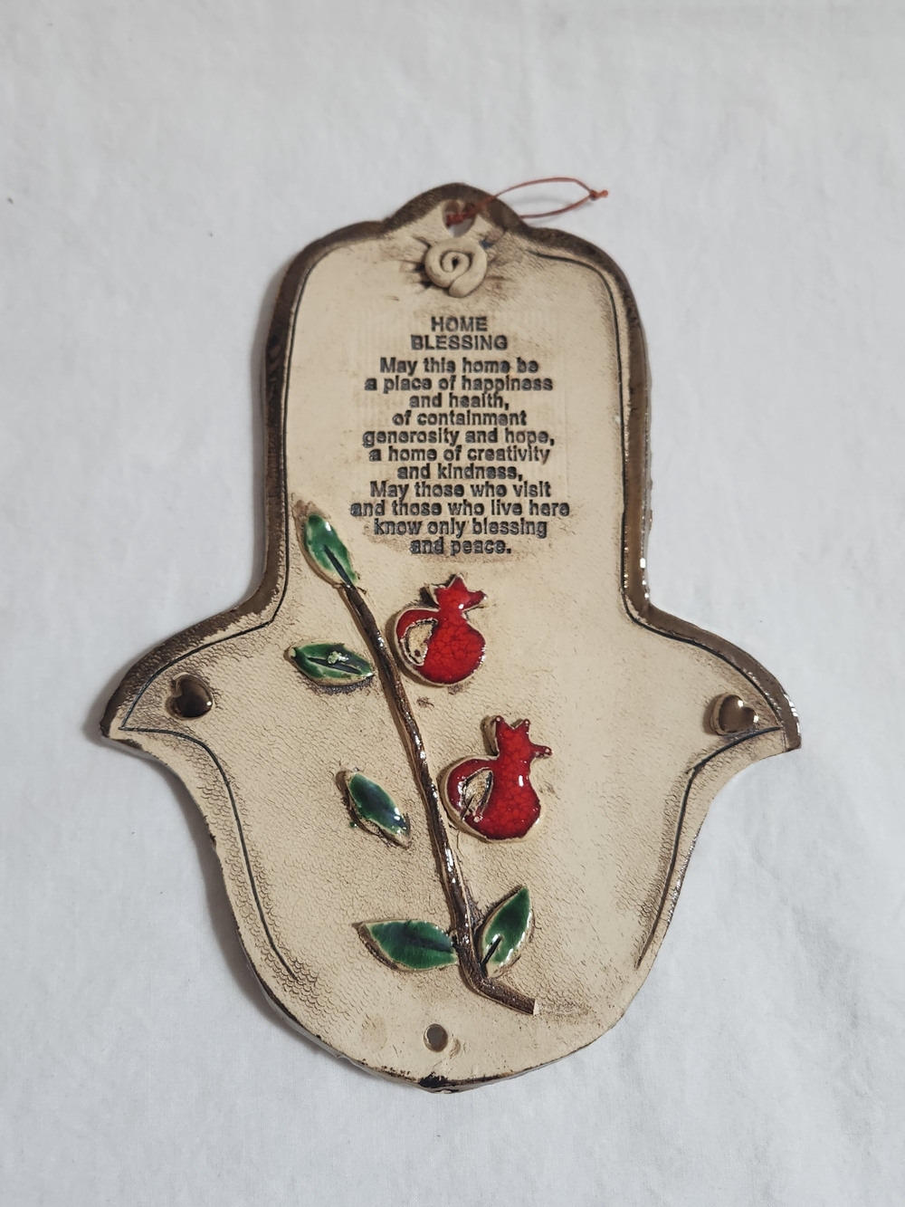 Handmade Hamsa Wall Plaque with Red Pomegranates